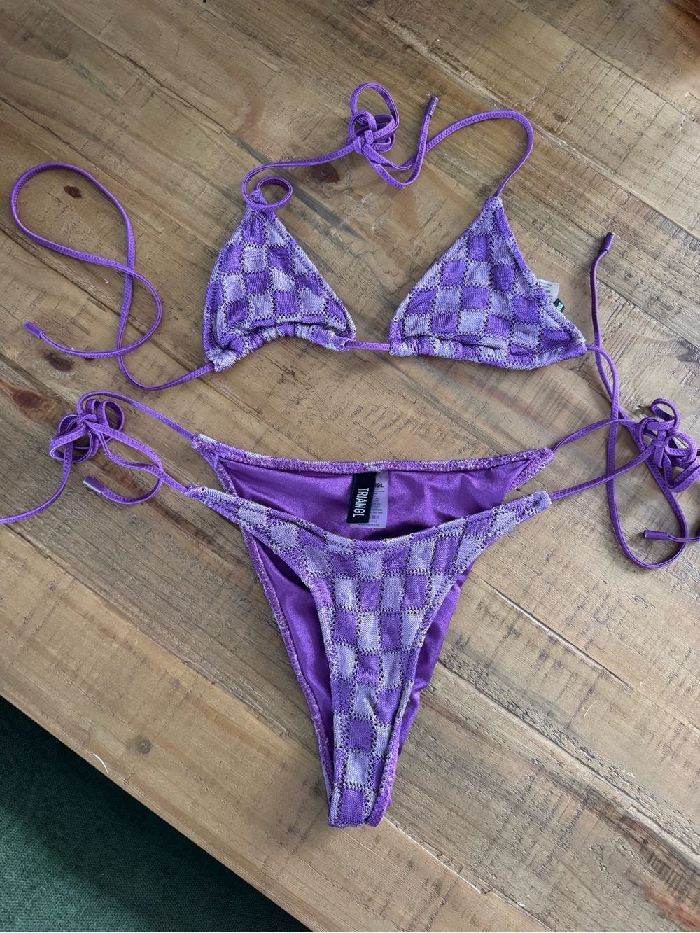 Triangl Lavender Crochet Checkerboard Bikini Set in Size M